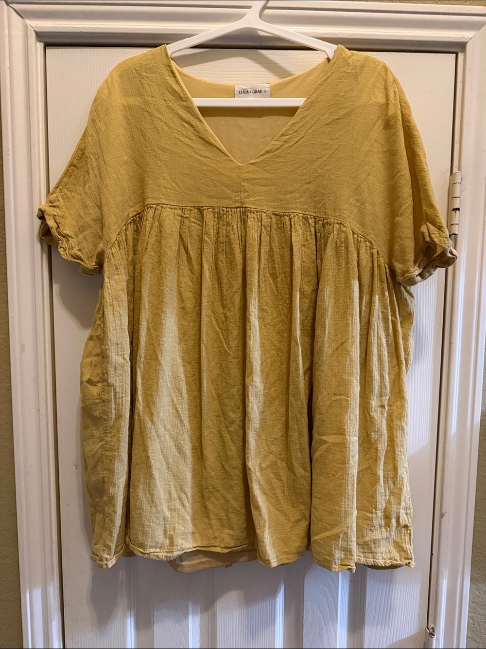 Luca + Grae Cotton Mustard V-Neck Babydoll Tunic